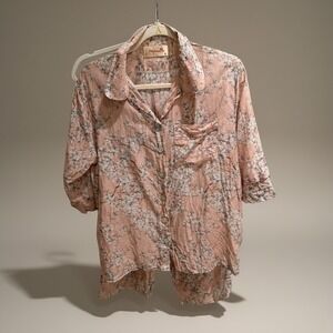 Papinelle Pink Floral Cherry Blossom Cotton Silk Pajama Set Womens Medium